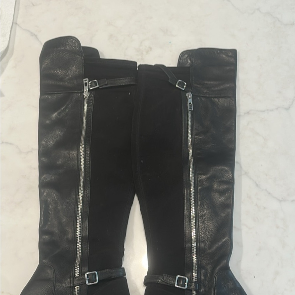 Black Leather Knee-High Boots